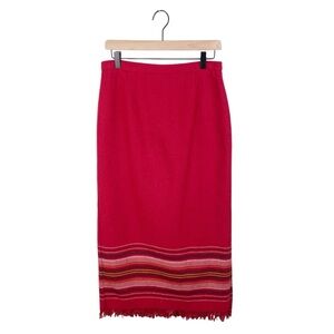 Vintage Requirements Red Wool Blend Aztec Print Fringe Hem Midi Skirt Size 10